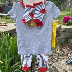 Millie & Myrs red and white striped baby socks and pajamas